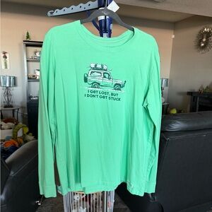Life is Good Green Long Sleeve Shirt with jeep Graphic. Size XL